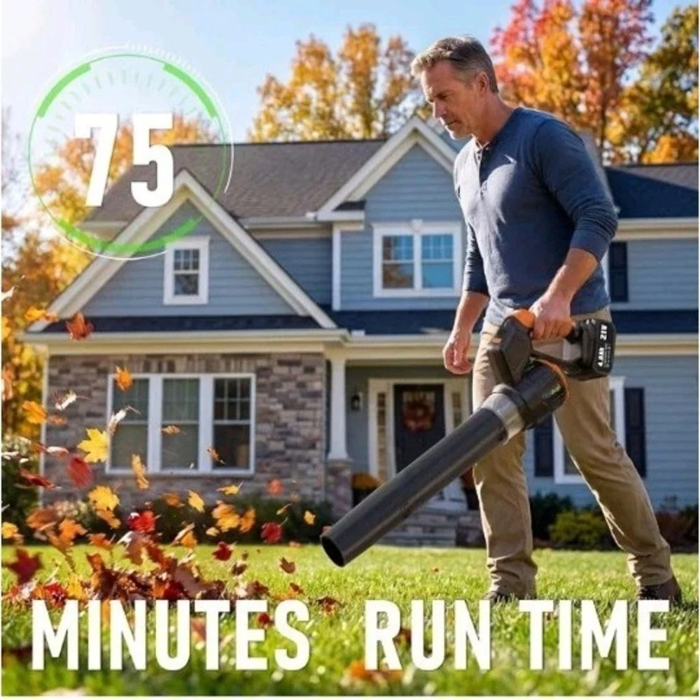 Cordless Electric Leaf Blower 2 Batteries 4 Speed Handheld Lawn Care 180° Rotate